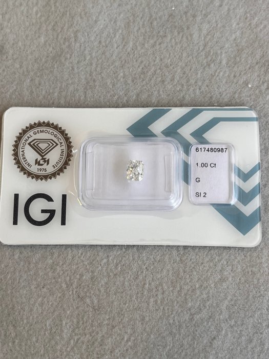 1 pcs Diamant  (Natur)  - 1.00 ct - Radiant - G - SI2 - International Gemological Institute (IGI)