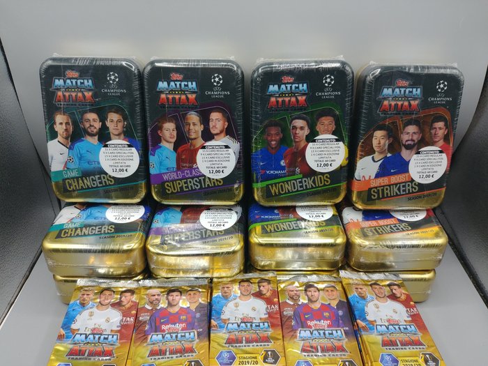 2019/20 Topps Match Attax 12 Tin Boxes + 200 sealed packs - 1 Mixed collection - Næsten så god som ny (NM)