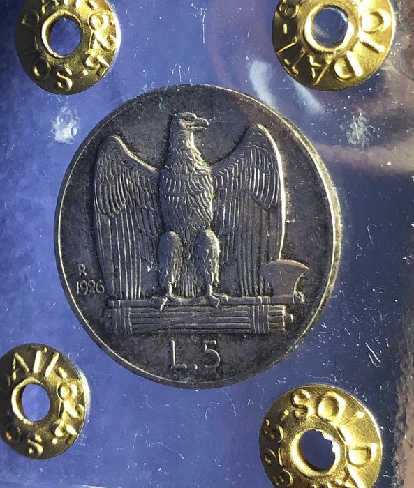 Italien, Kongerig Vittorio Emanuele III. 5 Lire 1926 "Aquilino" bordo largo  (Ingen mindstepris)