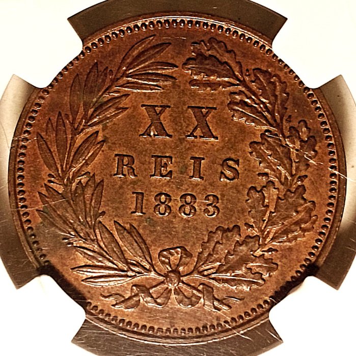 Portugal D Luís I (1861-1889) XX Reis 1883 - NGC - AU58 BN  (Ingen mindstepris)