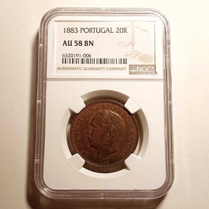 Portugal D Luís I (1861-1889) XX Reis 1883 - NGC - AU58 BN  (Ingen mindstepris)