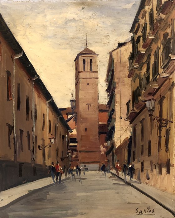 Fermín Santos Alcalde (1909-1997) - Vieux Madrid: La tour mauresque de l'Église Saint Pierre