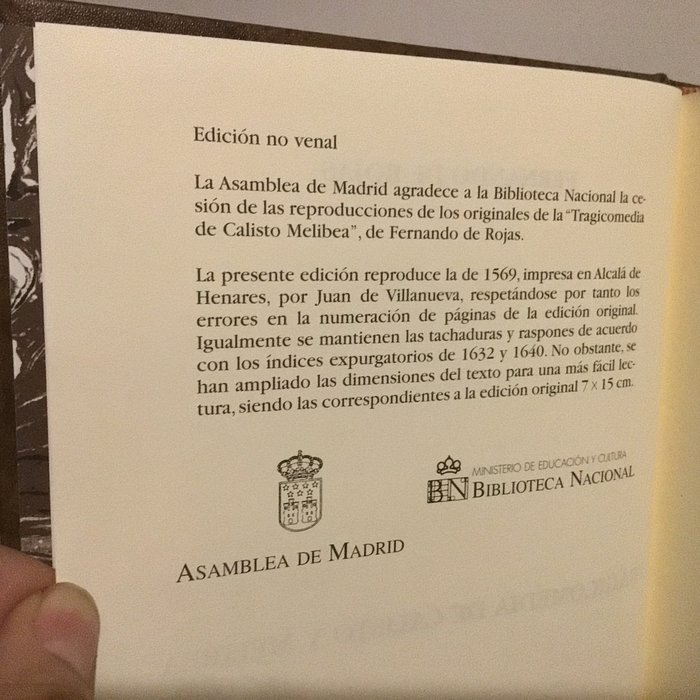 Fernando de Rojas - Facsímil de La Celestina Edicion Juan de Villanueva 1569 - 1998