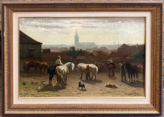 JM Vrolijk (1845-1894) - Paardenmarkt op dorpsplein