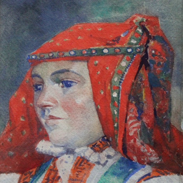 Joža Uprka (1861-1940) attributed to Attributed to - Portrait of a Slovak girl