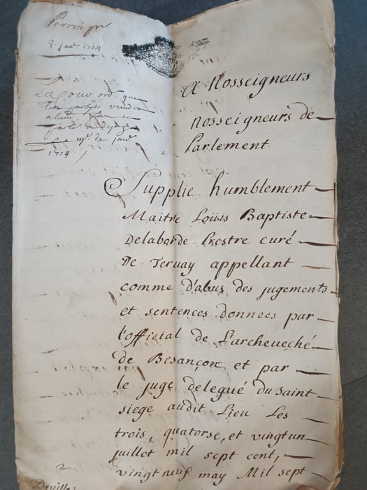 la cour - LETTRE : A nosseigneurs de Parlement - 1714