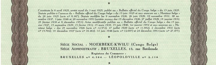 Belgisk Congo. - Part Sociale - 1953 - Compagnie Congolaise Sucrière  (Ingen mindstepris)