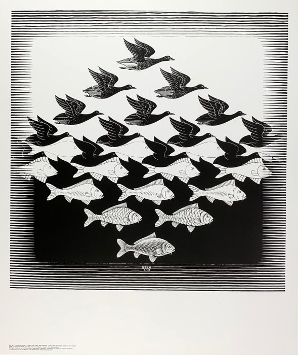 M.C. Escher (1898-1972) - Sky and Water, 1938 - Artprint - 65 x 55 cm