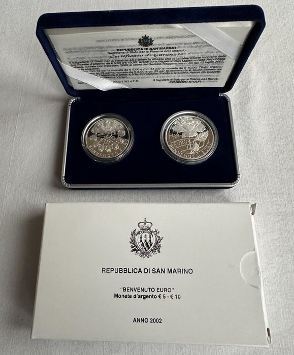 San Marino. 5 Euro / 10 Euro 2002 "Benvenuto Euro" - Dittico Proof  (Ingen mindstepris)