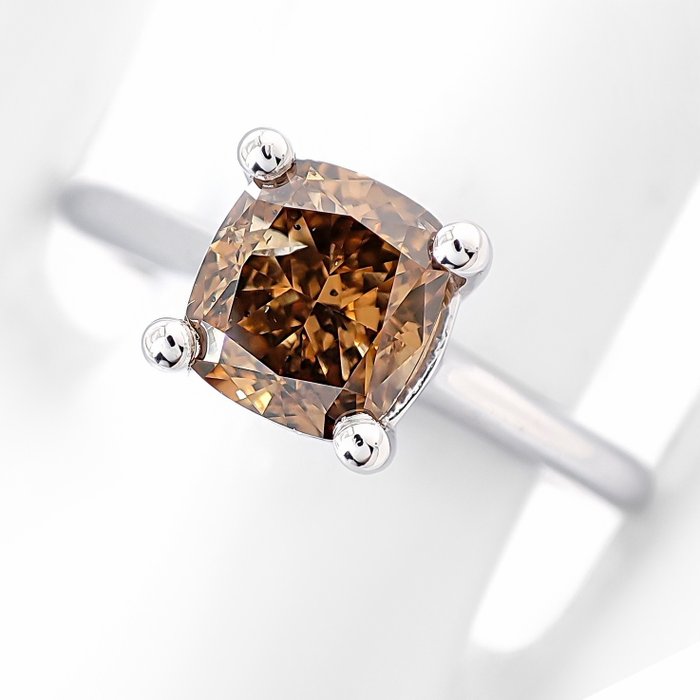 Ring - 14 karat Hvidguld -  1.52ct. tw. Brun Diamant (Naturfarvet)