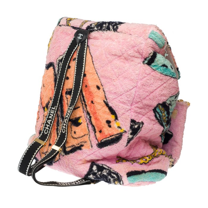 Chanel - Spring 1994 limited edition  Collector Chanel Pink and Turquoise Terry Cloth Large Backpack - Rygsæk