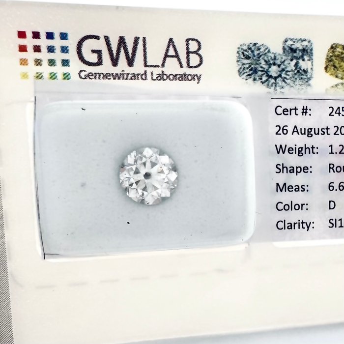 1 pcs Diamant  (Natur)  - 1.21 ct - Rund - D (farveløs) - SI1 - Gemewizard Gemological Laboratory (GWLab) - ( NATURLIG )