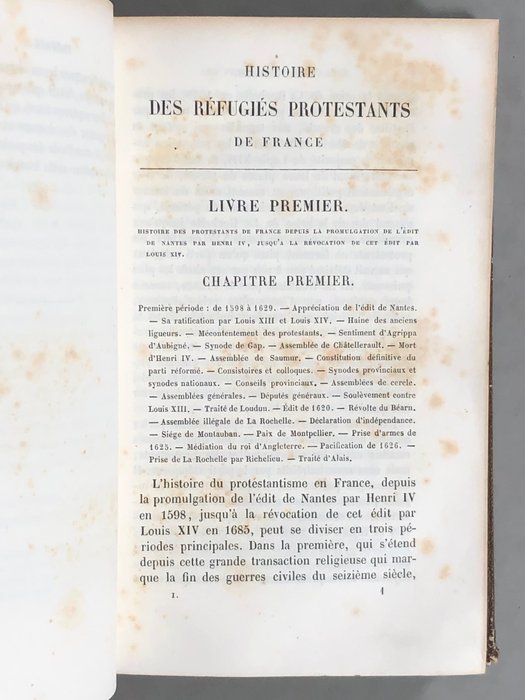 Charles Weiss - Histoire des réfugiés protestants de France depuis la révocation de l'Edit de Nantes jusqu'à nos - 1853