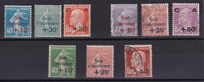 Frankrig 1927/1929 - kyst 340€, 3 komplette sæt - Yvert n° 246/248, 249/251 et 253/255