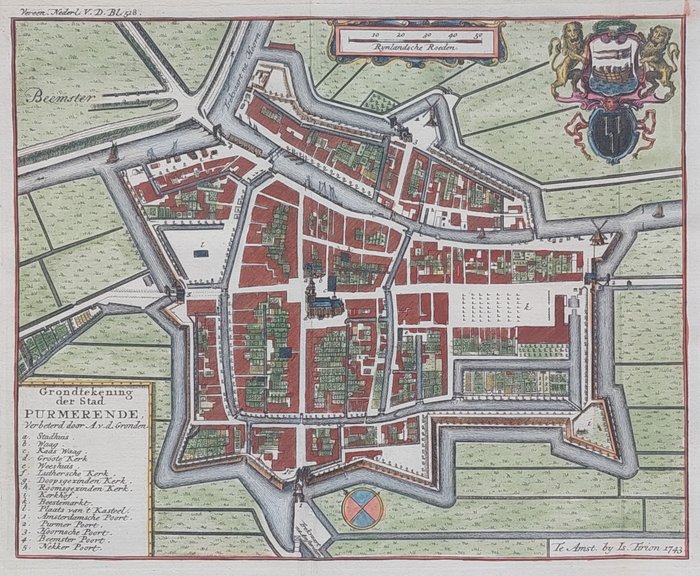 Holland - Purmerend; Isaak Tirion - Grondtekening der Stad Purmerende - 1743