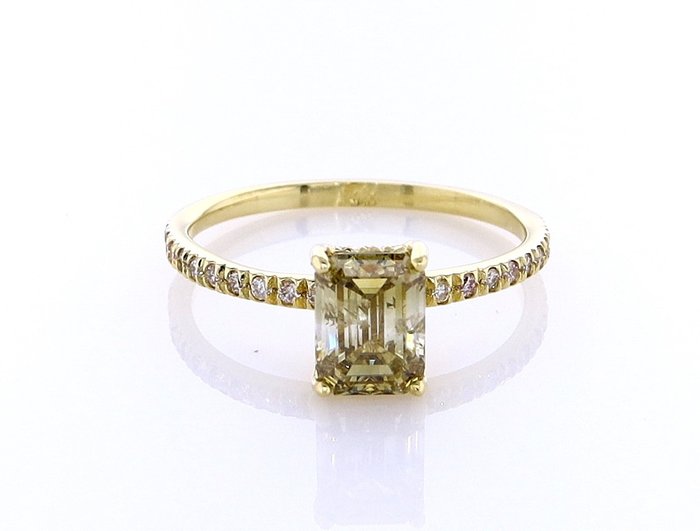 Ring - 14 karat Gulguld -  1.30ct. tw. Diamant (Naturfarvet) - Diamant