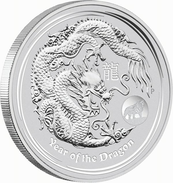 Australien 1 Dollar 2012 Year of the Dragon Privy Mark -Löwe 1 Oz (999)  (Ingen mindstepris)