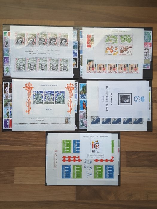 Monaco 1980/1984 - 5 hele år med luftpost, souvenirark, forhåndsafbestilling og skat - Yvert 1209 à 1455, PA 100 à 104, BF 18, 19, 22, 25, 28, préos 66 à 85, taxe 63 à 74