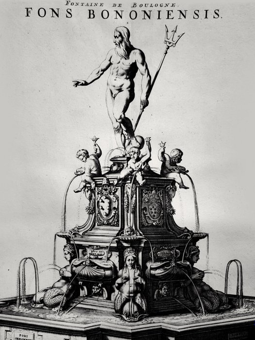 Joan Blaeu / Pieter Mortier - The Fountain of Neptune in Bologna from Nouveau Théâtre d'Italie - 1660-1704