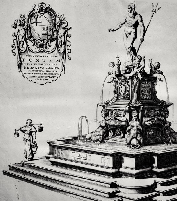 Joan Blaeu / Pieter Mortier - The Fountain of Neptune in Bologna from Nouveau Théâtre d'Italie - 1660-1704