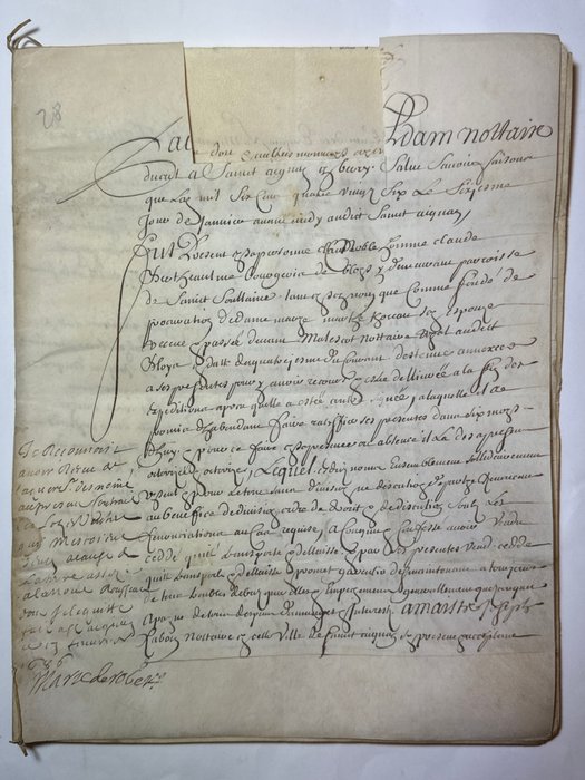 French Notaire - Signed French Notary Vellum Certifications under the reign of Louis XIV - 1686