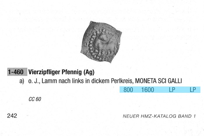 Schweiz St Gallen / St Gallen Abbey Ulrich IV (1167-1199) Vierzipfliger Pfennig - HMZ 1-460 - very rare