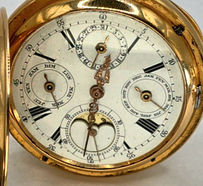 Aeby Bellenot  Cie Biel + Lyss - 14K Gold Savonette - Kalenderkomplikation - Mondphase - Schweiz omkring 1900