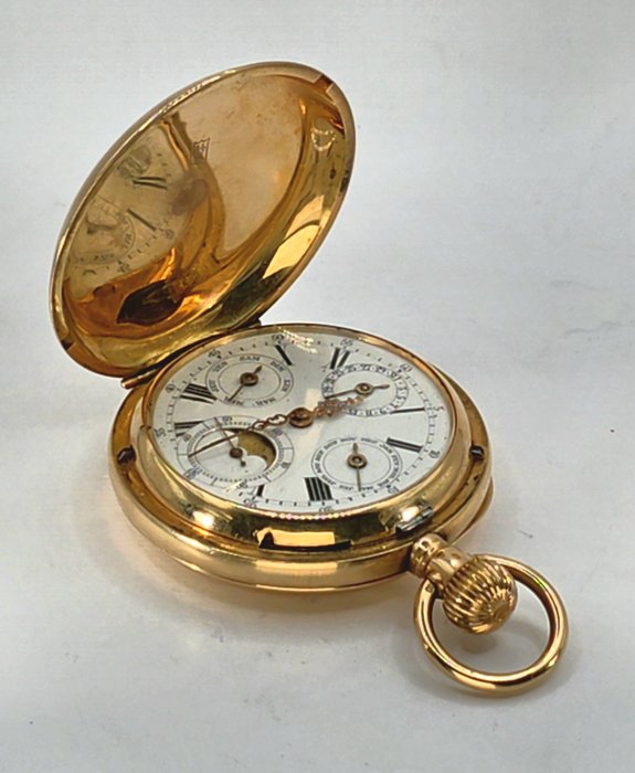 Aeby Bellenot  Cie Biel + Lyss - 14K Gold Savonette - Kalenderkomplikation - Mondphase - Schweiz omkring 1900