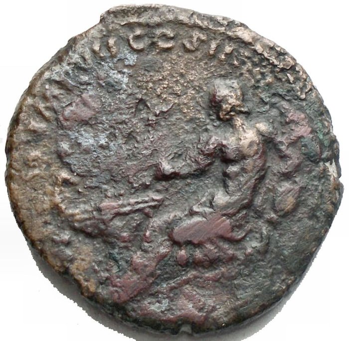 Romarriket. Marcus Aurelius (AD 161-180). As r/ Tiber reclining left, stern of boat in right hand, reeds cradled in left, leaning on overturned  (Ingen mindstepris)