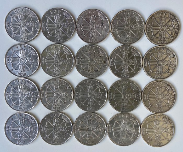 Spanien. Francisco Franco. 100 Pesetas Spain 20 Silver Coins  (Ingen mindstepris)