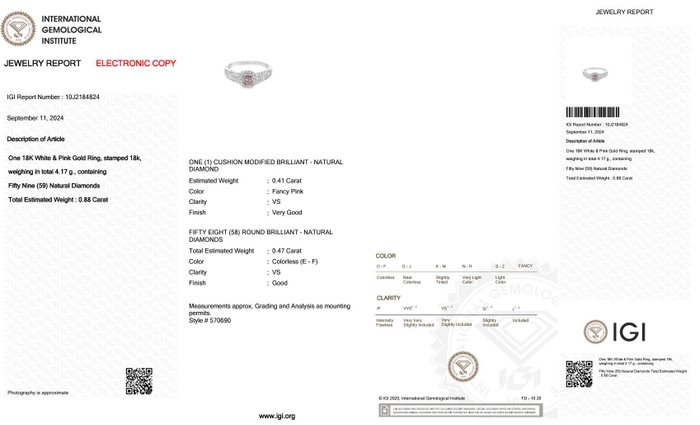 Ingen mindstepris - Ring - 18 kraat Hvidguld Rosaguld -  088ct tw Lyserød Diamant (Naturfarvet) - Diamant