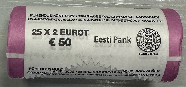 Estland. 2 Euro 2022 "Erasmus" (25 monnaies) en rouleau  (Ingen mindstepris)