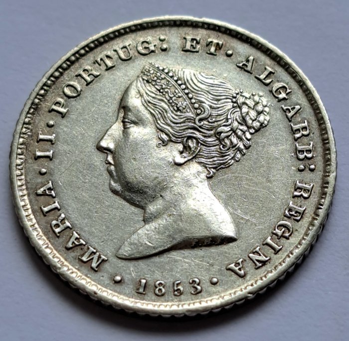 Portugal. D. Maria II (1834-1853). Tostão (100 Reis) 1853  (Ingen mindstepris)