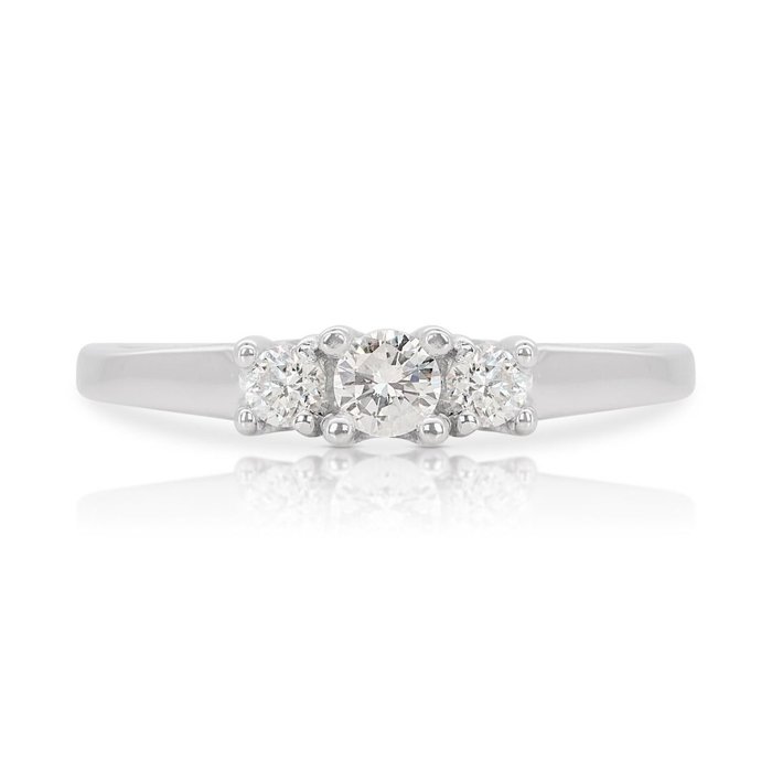 Ring - 14 karat Hvidguld -  022ct tw Diamant (Natur)  - Diamant