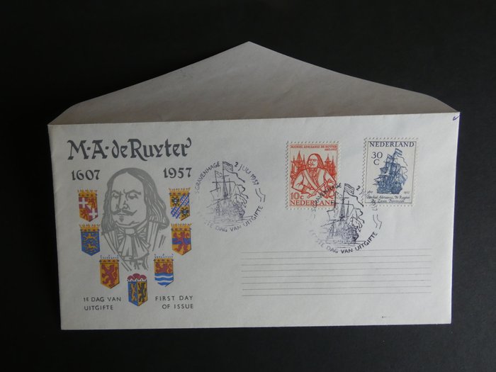 Holland 1957 - De Ruyter stempler på blank FDC med inspektionsattest. - NVPH E30