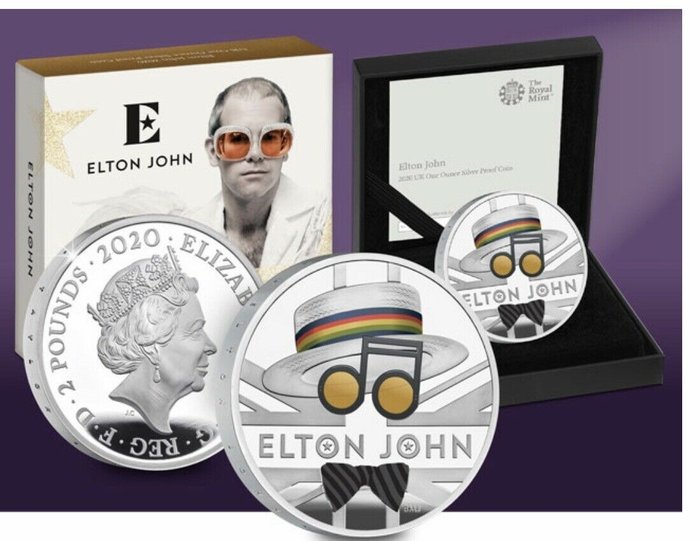 Elton John - One Ounce Silver Proof Coin - The Royal Mint - Limited Edition - 0435/7500 - 2020 - Nummereret