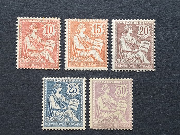 Frankrig 1902 - Retoucheret Mouchon type, den komplette serie med 5 værdier - Yvert 124 à 128