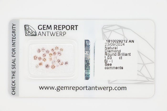 Ingen mindstepris - 24 pcs Diamant  (Natur)  - 1.03 ct - Rund - I3, SI1 - Gem Report Antwerp (GRA)