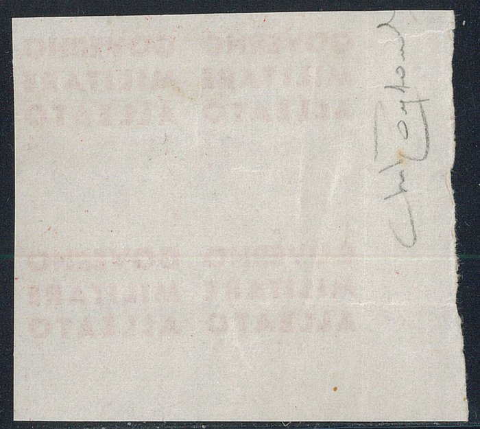 angloamerikansk besættelse 1943 - Napoli - Test af "Allied Military Government" overprint i rødt. Raybaudi Cert.