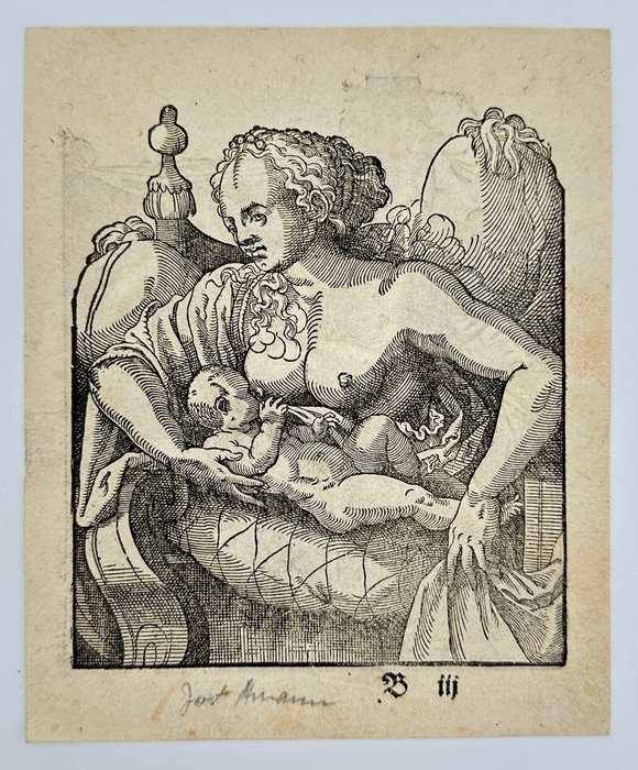 Jost Amman (1539-1591) - Allegorical Woodcut - The Virgin and Child - 1578