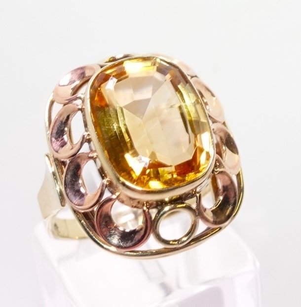 Ring - 14 karat Gulguld, Rosaguld -  4.70ct. tw. Citrin - Størrelse 56 kan ændres