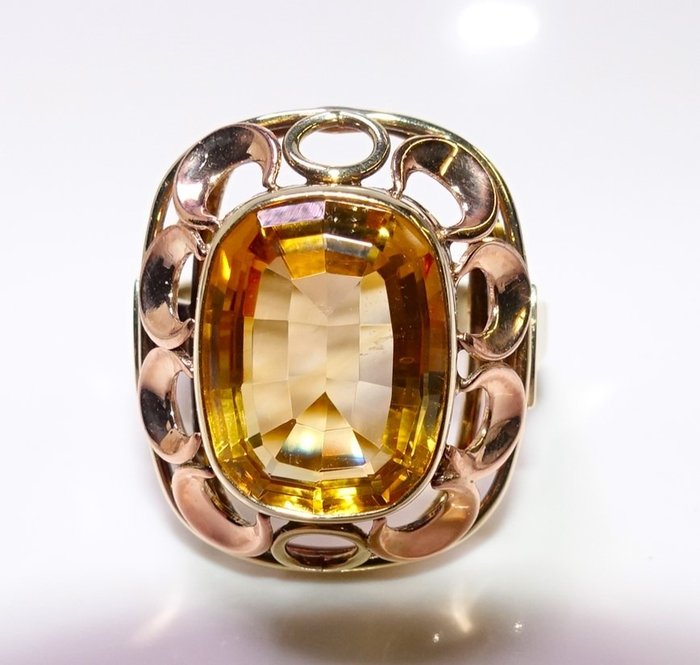 Ring - 14 karat Gulguld, Rosaguld -  4.70ct. tw. Citrin - Størrelse 56 kan ændres