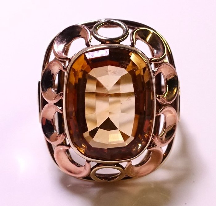 Ring - 14 karat Gulguld, Rosaguld -  4.70ct. tw. Citrin - Størrelse 56 kan ændres