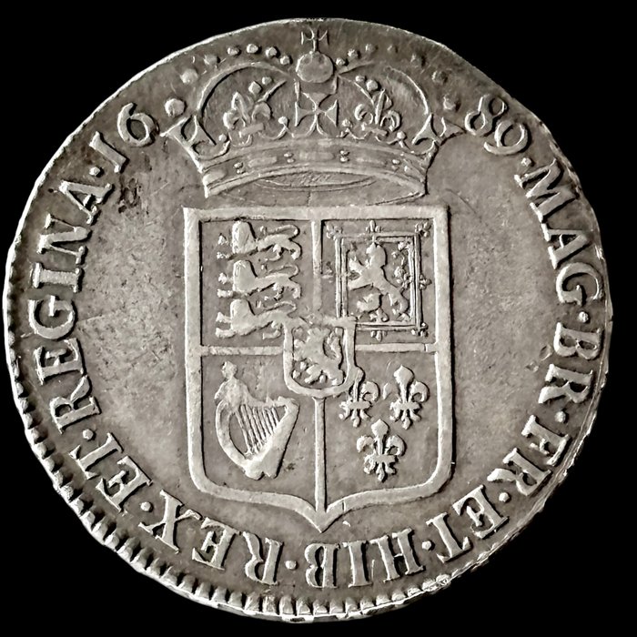 England. Guilermo III et Maria. 1/2 Corona - 1689 - Preciosa en mano - (S42-008)