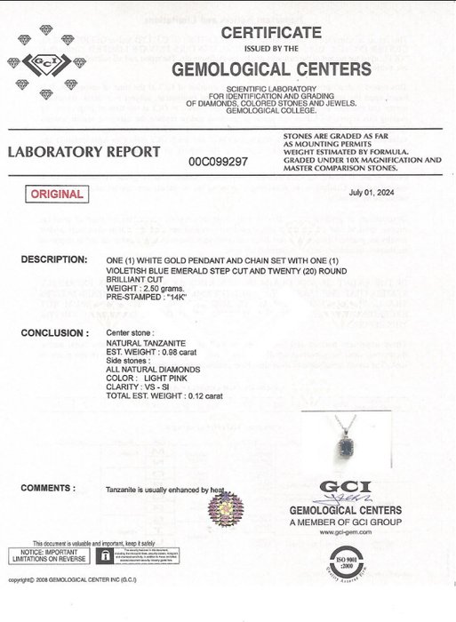 Ingen mindstepris - Halskæde med vedhæng - 14 karat Hvidguld -  110ct tw Tanzanit - Diamant - Pink - GCI