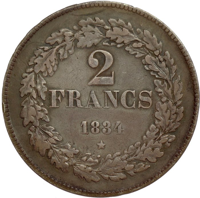 Belgien. Leopold 1.. 2 Francs 1834 - position A ///// - First year of issue - LOW MINTAGE - RARE