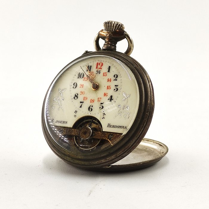 Vintage Hebdomas 8 Jours Silver Pocket Watch - 1901-1949