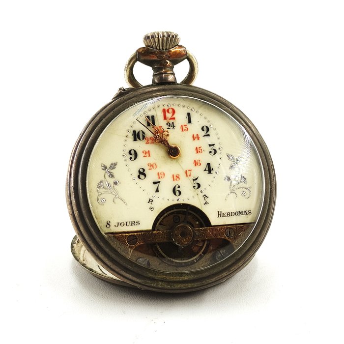 Vintage Hebdomas 8 Jours Silver Pocket Watch - 1901-1949