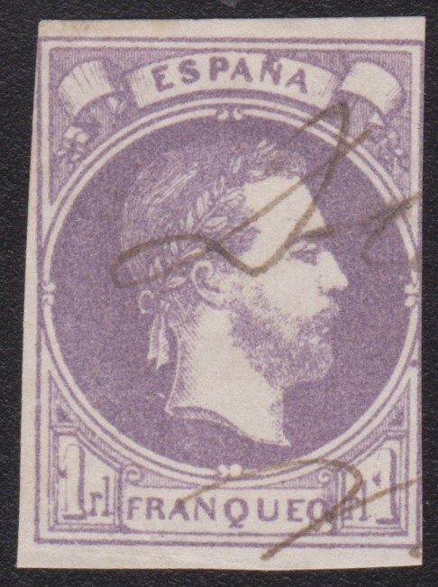 Spanien 1874 - Karl VII 1 kongelig violet - Edifil 158