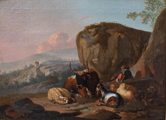 Nicolaes Berchem (1620 - 1683) Cerchia di - Scena con armenti